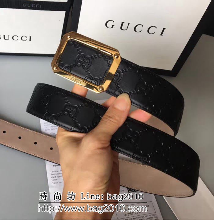 古馳CUCCI 雙面進口皮 四方鏤空拋光五金銅扣 款式百搭男士皮帶 GHG1254